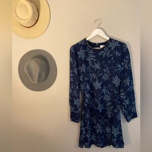 Reiss Navy Blue Floral Long Sleeve Dress